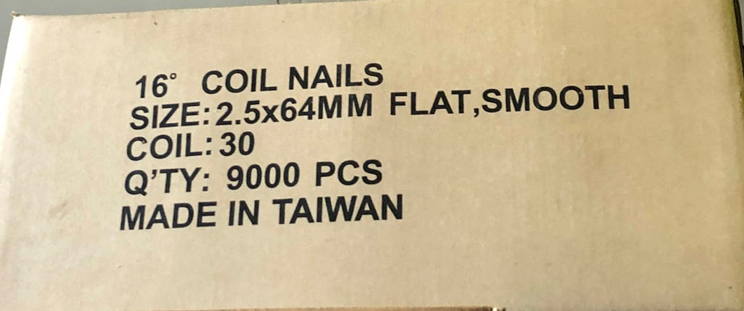 2.5 x 64mm Bright Smooth Coil Nails